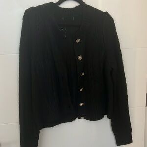 Black Cardigan with Gold & Pearl Buttons